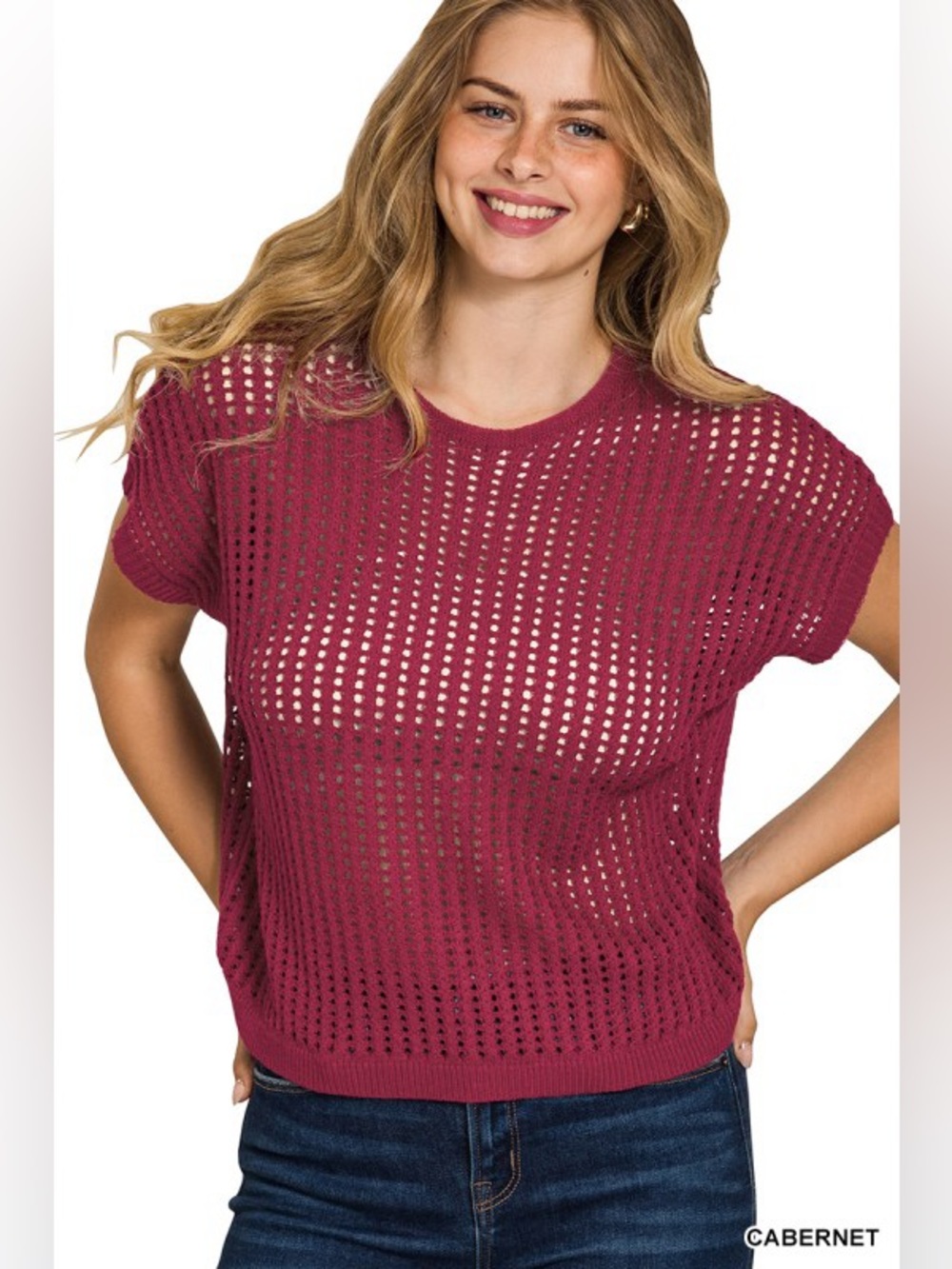 Zenana CABRENET VISCOSE CROCHET KNIT SHEER HOLLOW
SWEATER